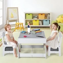 Costway Kids Table Chairs Set With Storage Boxes Blackboard Whiteboard Drawing GreyNature -Professional Childrens Furniture Store GUEST 4aa7145d cfbf 4a0b 988e beda2a38d80d