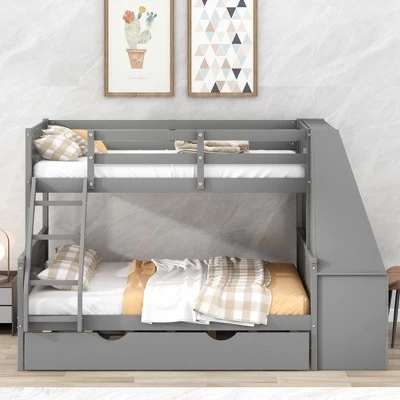 Twin Over Full Bunk Bed With Trundle, Built-in Desk, Three Storage Drawers And Shelf-ModernLuxe 2 Twin Over Full Bunk Bed With Trundle, Built-in Desk, Three Storage Drawers And Shelf-ModernLuxe - Image 2