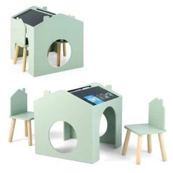 Costway 3 Piece Kids Wooden Table And Chair Set With Blackboard For Drawing Reading Green/Gray/White -Professional Childrens Furniture Store GUEST 4c4ff4df fc94 4cbc a640 c14f177c12d9