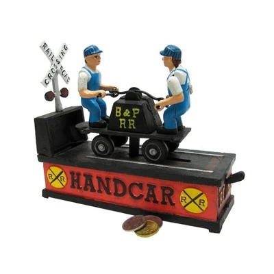 Design Toscano Railroad Handcar Collectors' Die Cast Iron Mechanical Coin Bank 1 Design Toscano Railroad Handcar Collectors' Die Cast Iron Mechanical Coin Bank