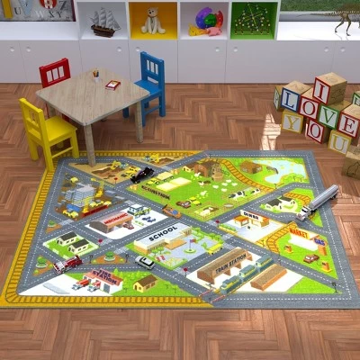 KC CUBS Boy & Girl Kids Country Farm Road W/ Construction Vehicle Car Traffic Educational Learning & Game Nursery Classroom Rug Carpet 3 KC CUBS Boy & Girl Kids Country Farm Road W/ Construction Vehicle Car Traffic Educational Learning & Game Nursery Classroom Rug Carpet - Image 3