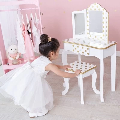 Fashion Polka Dot Gisele Play Vanity Set With Led Mirror White/Gold - Teamson Kids 16 Fashion Polka Dot Gisele Play Vanity Set With Led Mirror White/Gold - Teamson Kids - Image 16
