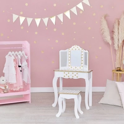 Fashion Polka Dot Gisele Play Vanity Set With Led Mirror White/Gold - Teamson Kids 12 Fashion Polka Dot Gisele Play Vanity Set With Led Mirror White/Gold - Teamson Kids - Image 12
