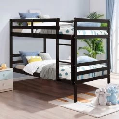 Costway Twin Over Twin Wood Bunk Beds Ladder Safety Rail EspressoWhite 13 Costway Twin Over Twin Wood Bunk Beds Ladder Safety Rail EspressoWhite -Professional Childrens Furniture Store GUEST 51863951 6e21 402e 81ed afeed7167585