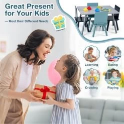 Costway 5 Piece Kids Wooden Activity Table And 4 Chairs Play Set Gift W/ Building Blocks -Professional Childrens Furniture Store GUEST 5553ecdf 7cc2 4f13 87e7 4c60a32e479e