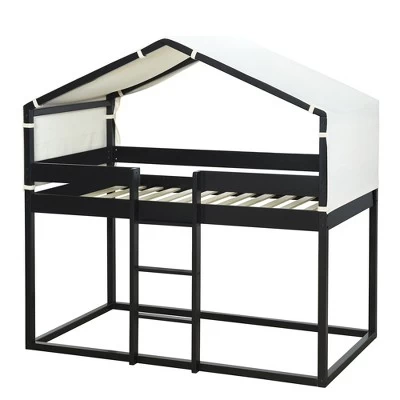 Wood Twin Over Twin Bunk Bed With Tent-ModernLuxe 3 Wood Twin Over Twin Bunk Bed With Tent-ModernLuxe - Image 3