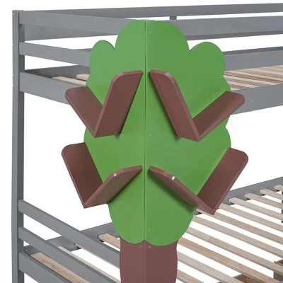 Twin-Over-Twin Bunk Bed With A Tree Decor And Two Storage Drawers-ModernLuxe 11 Twin-Over-Twin Bunk Bed With A Tree Decor And Two Storage Drawers-ModernLuxe - Image 11