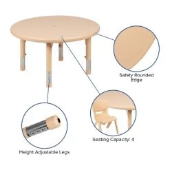 Emma And Oliver 33" Round Plastic Height Adjustable Activity Table Set With 4 Chairs -Professional Childrens Furniture Store GUEST 5bc17af0 1c3b 47fd 8f8a 21ad35aa3555
