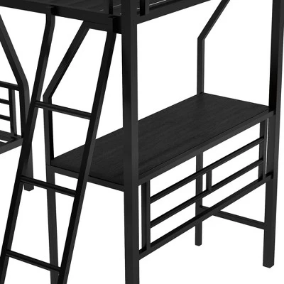 Twin Over Full Metal Bunk Bed With Twin Size Loft Bed And Desk, Black - ModernLuxe 10 Twin Over Full Metal Bunk Bed With Twin Size Loft Bed And Desk, Black - ModernLuxe - Image 10