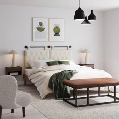 Full/Queen Remi Diamond Button Tufted Headboard Cloud White - Nathan James 3 Full/Queen Remi Diamond Button Tufted Headboard Cloud White - Nathan James - Image 3