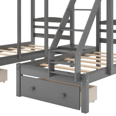 Full Over Twin & Twin Bunk Bed, Gray - ModernLuxe 8 Full Over Twin & Twin Bunk Bed, Gray - ModernLuxe - Image 8