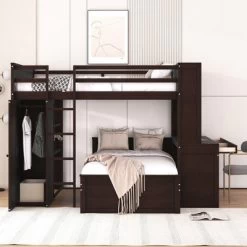 Loft Bed With Stand-Alone Bed, Shelves, Desk And Wardrobe - ModernLuxe