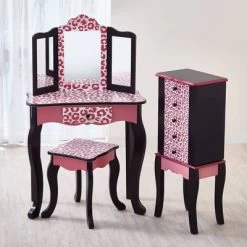 Fashion Leopard Prints Gisele Play Wooden Vanity Set Pink / Black - Teamson Kids -Professional Childrens Furniture Store GUEST 60c46ba1 a0bd 4986 b9f6 280ceddaa470