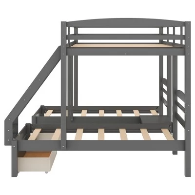 Full Over Twin & Twin Bunk Bed, Gray - ModernLuxe 7 Full Over Twin & Twin Bunk Bed, Gray - ModernLuxe - Image 7