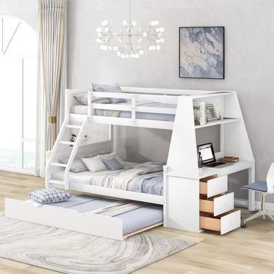 Twin Over Full Bunk Bed With Trundle, Built-in Desk, Three Storage Drawers And Shelf-ModernLuxe 9 Twin Over Full Bunk Bed With Trundle, Built-in Desk, Three Storage Drawers And Shelf-ModernLuxe - Image 9