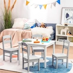 Costway Kids 5 Piece Table & Chair Set Wooden Children Activity Playroom Furniture Gift -Professional Childrens Furniture Store GUEST 648c50fa 2197 490b bb98 c72498c21191