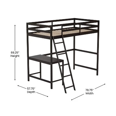 Emma And Oliver Twin Wood Loft Bed Frame With Protective Guardrails And Integrated Desk And Ladder For Use With Any 6-8" Thick Mattress 6 Emma And Oliver Twin Wood Loft Bed Frame With Protective Guardrails And Integrated Desk And Ladder For Use With Any 6-8" Thick Mattress - Image 6