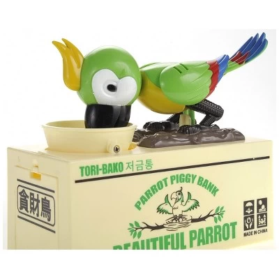 Insten Parrot Piggy Bank Robotic Coin Munching Toy Money Box, Green, 6.6x6.5 Inches 2 Insten Parrot Piggy Bank Robotic Coin Munching Toy Money Box, Green, 6.6x6.5 Inches - Image 2