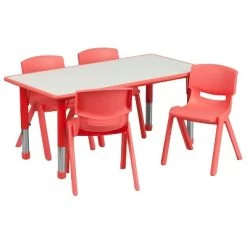 Flash Furniture 23.625"W X 47.25"L Rectangular Plastic Height Adjustable Activity Table Set With 4 Chairs -Professional Childrens Furniture Store GUEST 66d36f7e afac 4ee5 95c0 5846095269e9