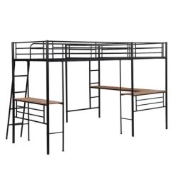 Metal Twin Size Loft Bed With Two Built-in Desks, Black - ModernLuxe -Professional Childrens Furniture Store GUEST 69c79359 ebd5 4382 b247 61d7f2d221a2