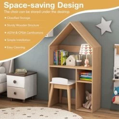 Costway Kids House-Shaped Table & Chair Set Wooden Toy Organizer Cabinet With Blackboard Grey/White -Professional Childrens Furniture Store GUEST 72219e0d d790 435c 8c1d b15e1f351dcb
