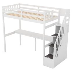 Twin Size Loft Bed With Storage Staircase And Built-in Desk-ModernLuxe -Professional Childrens Furniture Store GUEST 74ec4101 4b64 44da a975 fc15135a69e4