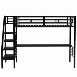 Metal Twin Size Loft Bed With Desk, Black - ModernLuxe -Professional Childrens Furniture Store GUEST 7555a741 32f2 48ed 8985 5c8fc9551a50