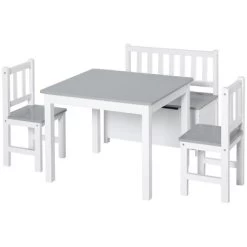 Qaba 4-Piece Kids Table Set With 2 Wooden Chairs, 1 Storage Bench, And Interesting Modern Design -Professional Childrens Furniture Store GUEST 75c535a2 d598 454a 9b01 ba7b2c09fc2a