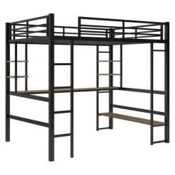 Full Size Metal Loft Bed With Long Desk And Shelves, Black - ModernLuxe -Professional Childrens Furniture Store GUEST 7653202b fa34 41ef 9b31 99388055da6d