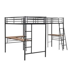 Metal Twin Size Loft Bed With Two Built-in Desks, Black - ModernLuxe -Professional Childrens Furniture Store GUEST 766d25de aa5a 4f4a b386 0aba854b99b4
