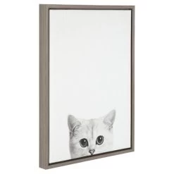 24" X 18" Kitty Framed Canvas Art Gray - Uniek