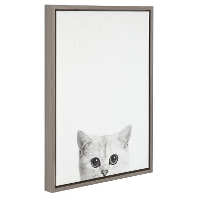 24" X 18" Kitty Framed Canvas Art Gray - Uniek 1 24" X 18" Kitty Framed Canvas Art Gray - Uniek