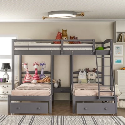 Full Over Twin & Twin Bunk Bed, Gray - ModernLuxe 1 Full Over Twin & Twin Bunk Bed, Gray - ModernLuxe