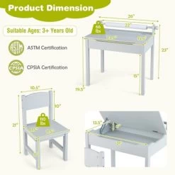 Costway Toddler Craft Table & Chair Set Kids Art Crafts Table WithPaper Roll Holder Grey/White -Professional Childrens Furniture Store GUEST 7a1522c0 24f1 4007 9659 bb44d8bea72d