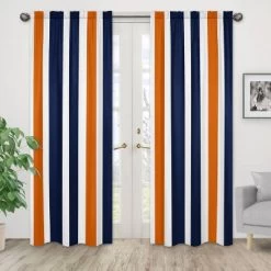 Navy & Orange Stripe Curtain Panels - Sweet Jojo Designs