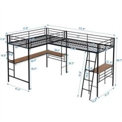 Metal Twin Size Loft Bed With Two Built-in Desks, Black - ModernLuxe -Professional Childrens Furniture Store GUEST 7ad54581 29e6 4446 870d f2c35945be68