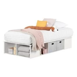 Twin Flexible Platform Bed With Baskets Pure White - South Shore 9 Twin Flexible Platform Bed With Baskets Pure White - South Shore -Professional Childrens Furniture Store GUEST 7c7a7e5e 7841 4a09 bed7 561f82981a4a