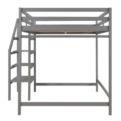 Full Size Loft Bed With Staircase And Safety Guardrails Gray/White-ModernLuxe 10 Full Size Loft Bed With Staircase And Safety Guardrails Gray/White-ModernLuxe - Image 10