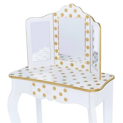 Fashion Polka Dot Gisele Play Vanity Set With Led Mirror White/Gold - Teamson Kids 5 Fashion Polka Dot Gisele Play Vanity Set With Led Mirror White/Gold - Teamson Kids - Image 5