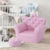 Qaba Kids Sofa Set, Children's Upholstered Sofa With Footstool, Princess Sofa With Diamond Decoration, Baby Sofa Chair For Toddlers, Girls, Pink