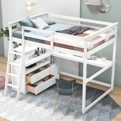 Full Size Loft Bed With Desk, Shelf And Two Built-in Drawers - ModernLuxe -Professional Childrens Furniture Store GUEST 841a82b3 c634 4eac 8e3a 144c7b8a3296
