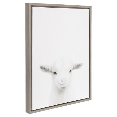 24" X 18" Baby Goat Framed Canvas Art Gray - Uniek 1 24" X 18" Baby Goat Framed Canvas Art Gray - Uniek