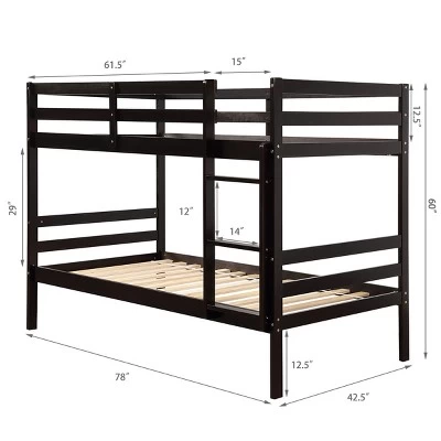 Costway Twin Over Twin Wood Bunk Beds Ladder Safety Rail EspressoWhite 1 Costway Twin Over Twin Wood Bunk Beds Ladder Safety Rail EspressoWhite