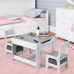 Costway Kids Table Chairs Set With Storage Boxes Blackboard Whiteboard Drawing GreyNature -Professional Childrens Furniture Store GUEST 86ffcafc f435 4d98 86c3 7abc5eebc373