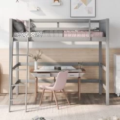 Twin Size Wood Loft Bed With Ladder-ModernLuxe
