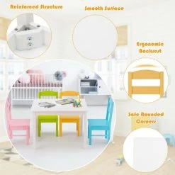 Costway 5 Pieces Kids Wood Table & Chair Set For 2-6 Years Colorful -Professional Childrens Furniture Store GUEST 87c589ce 9374 4cb8 9a53 3bbc383efad5