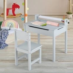 Costway Toddler Craft Table & Chair Set Kids Art Crafts Table WithPaper Roll Holder Grey/White -Professional Childrens Furniture Store GUEST 89809b56 3bbe 485c 8815 0fe89148ec3f