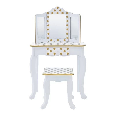 Fashion Polka Dot Gisele Play Vanity Set With Led Mirror White/Gold - Teamson Kids 2 Fashion Polka Dot Gisele Play Vanity Set With Led Mirror White/Gold - Teamson Kids - Image 2