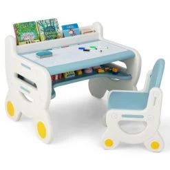 Costway Kids Drawing Table & Chair Set For Reading Playing With Pens & Blackboard Eraser Blue/Brown -Professional Childrens Furniture Store GUEST 8a294358 cd1b 4edf a862 0b00bbc99fd1
