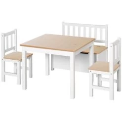 Qaba 4-Piece Kids Table Set With 2 Wooden Chairs, 1 Storage Bench, And Interesting Modern Design -Professional Childrens Furniture Store GUEST 8b6e0bdf 2514 4290 a8b5 b262a186884c